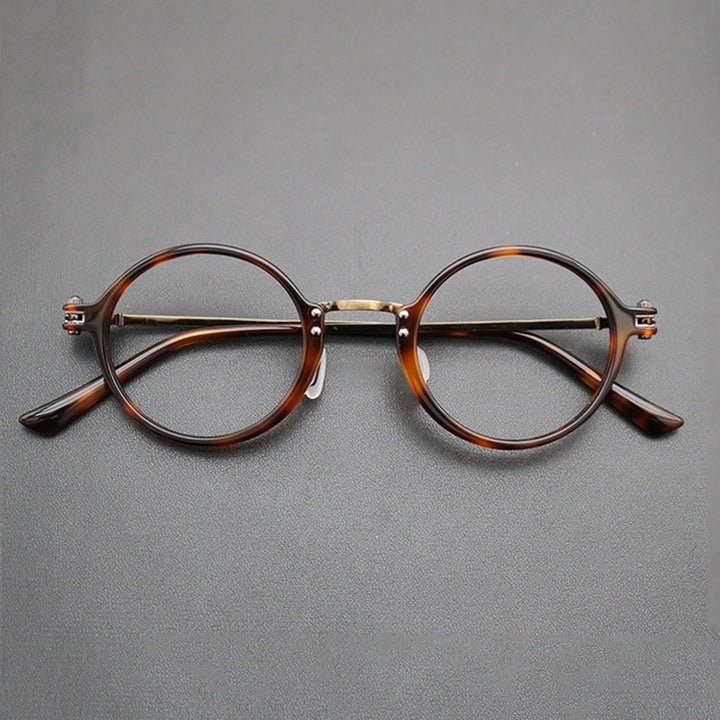 Gatenac Unisex Full Rim Round Titanium Acetate Frame Eyeglasses Gxyj696 Full Rim Gatenac Tortoise