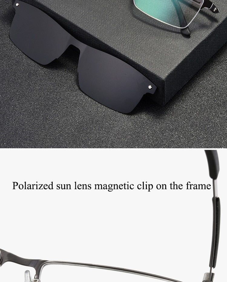 Bclear Men's Semi Rim Alloy Eyeglasses Clip On Polarized Sunglasses Zt94007 Semi Rim Bclear