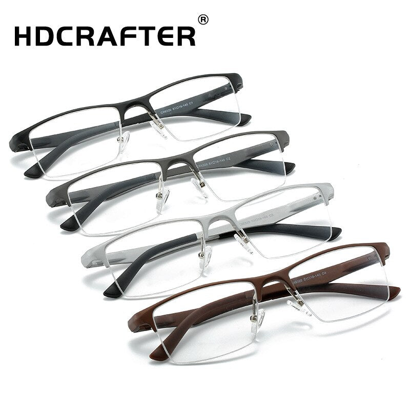 Hdcrafter Men's Semi Rim Square Titanium Alloy Frame Eyeglasses P6329 Semi Rim Hdcrafter Eyeglasses