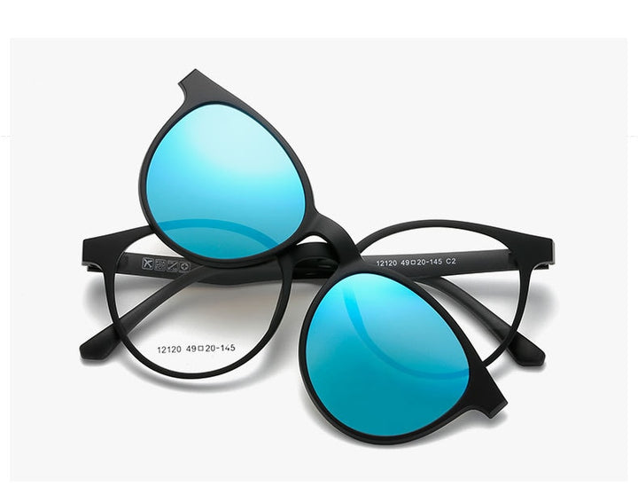 Yimaruili Unisex Full Rim Resin Frame Eyeglasses + 5 Polarized Magnetic Clip On Sunglasses 12120 With Clip Ons Yimaruili Eyeglasses
