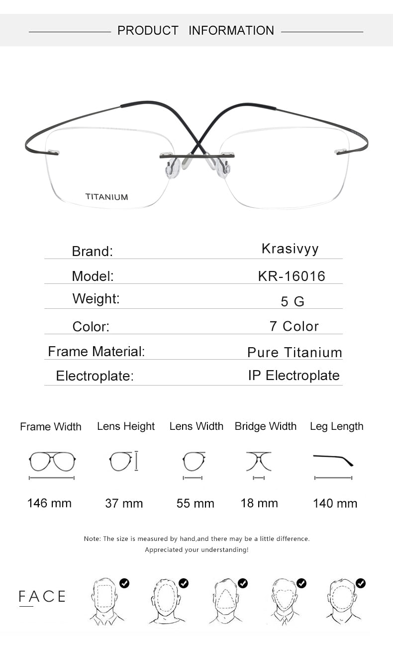 Krasivyy Unisex Rimless Square Screwless Titanium Eyeglasses Kr16016 Rimless Krasivyy