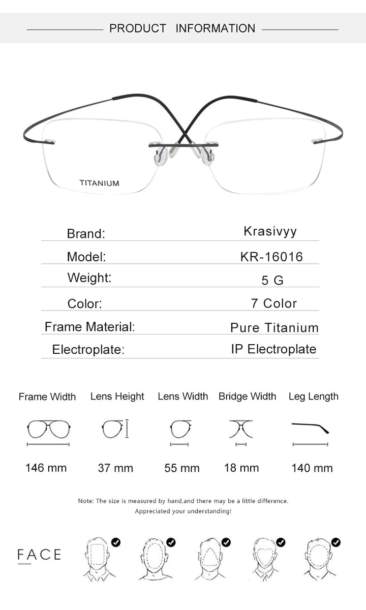 Krasivyy Unisex Rimless Square Screwless Titanium Eyeglasses Kr16016 Rimless Krasivyy