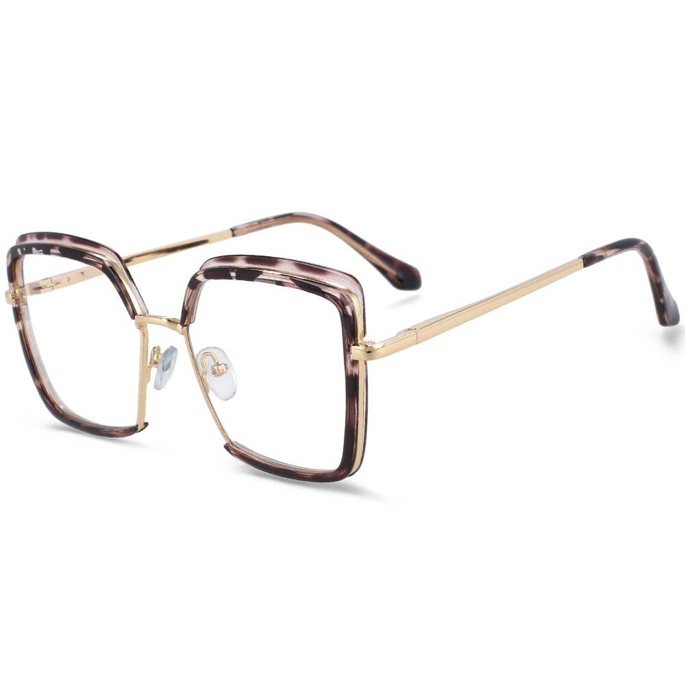CCspace Unisex Semi Rim Square Tr 90 Titanium Frame Eyeglasses 54078 Semi Rim CCspace China leopard