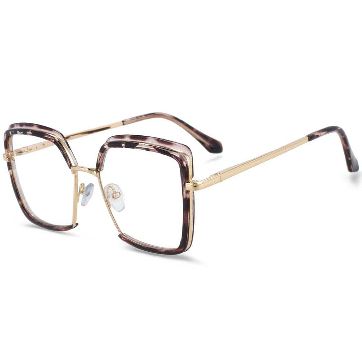 CCspace Unisex Semi Rim Square Tr 90 Titanium Frame Eyeglasses 54078 Semi Rim CCspace China leopard