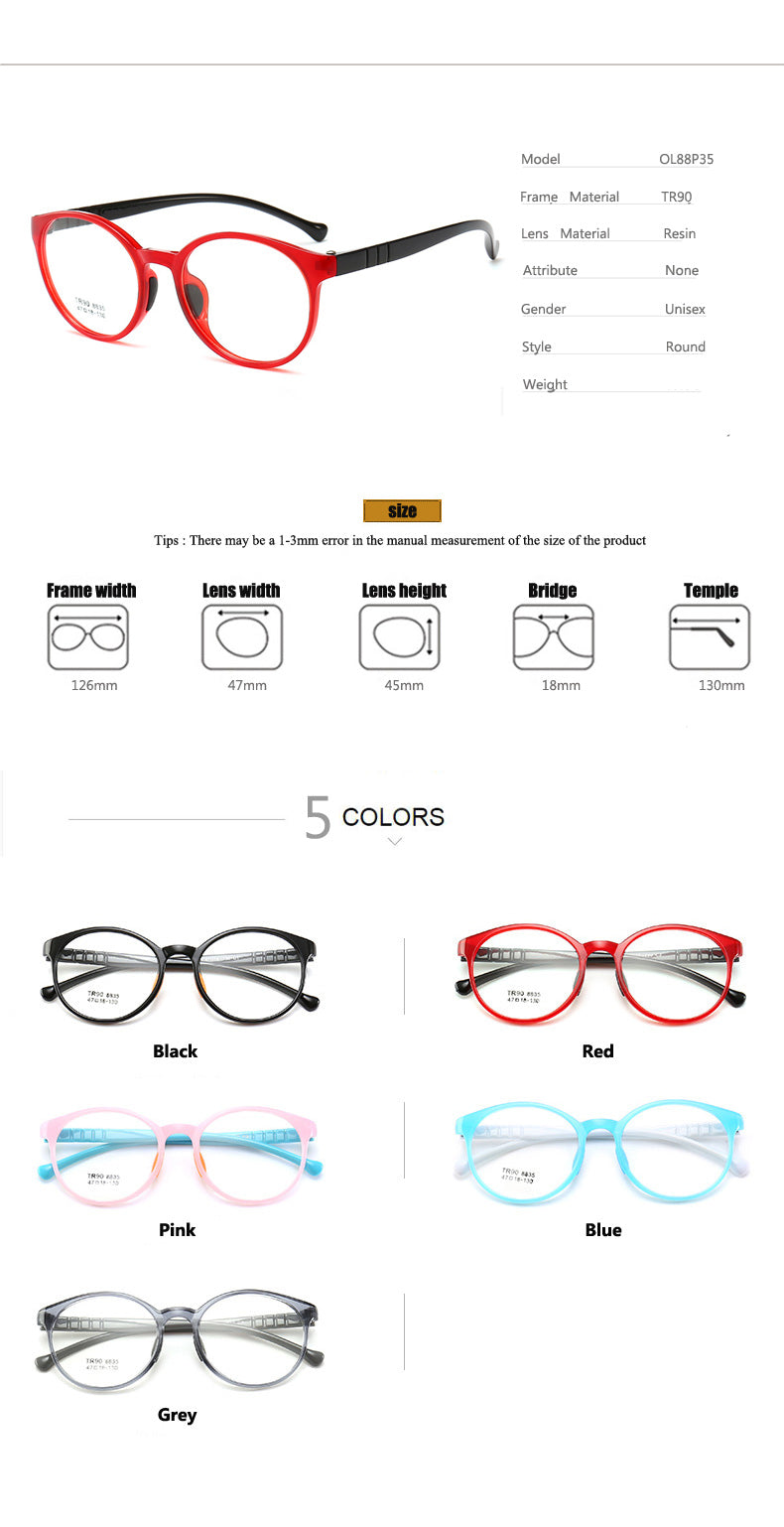 Oveliness Children's Unisex Full Rim Round Tr90 Titanium Eyeglasses 8835 Full Rim Oveliness