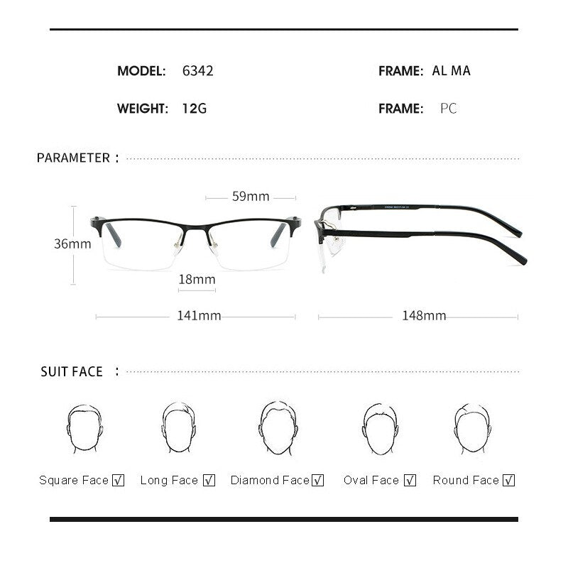 Hdcrafter Men's Semi Rim TR 90 Titanium Alloy Square Frame Eyeglasses P6342 Semi Rim Hdcrafter Eyeglasses