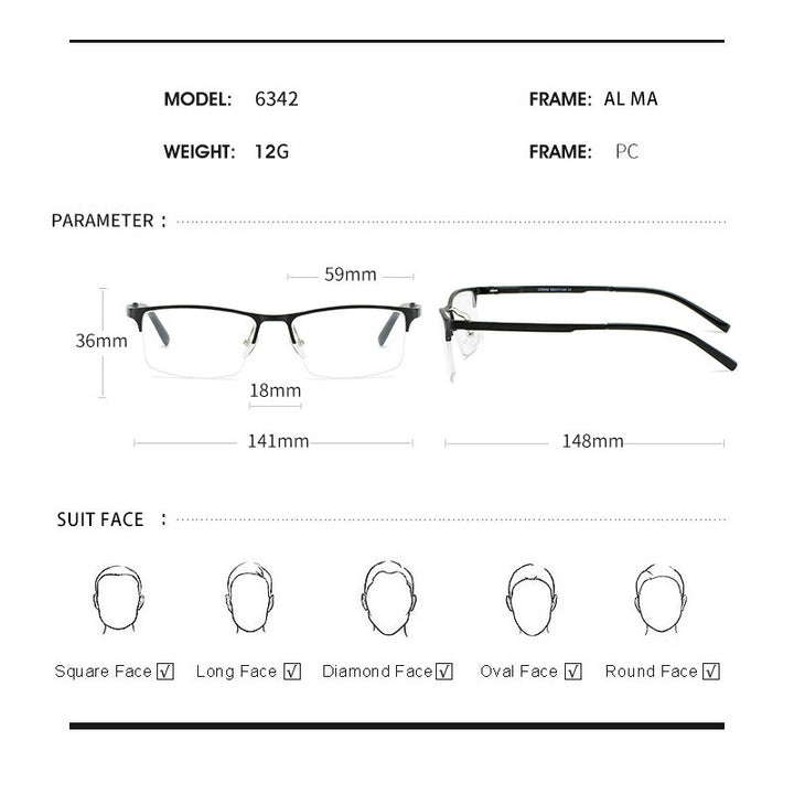 Hdcrafter Men's Semi Rim TR 90 Titanium Alloy Square Frame Eyeglasses P6342 Semi Rim Hdcrafter Eyeglasses