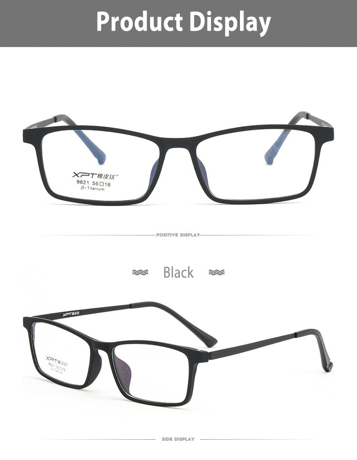 Hotony Unisex Full Rim Rectangle TR 90 Resin B Titanium Frame Eyeglasses 9821 Full Rim Hotony