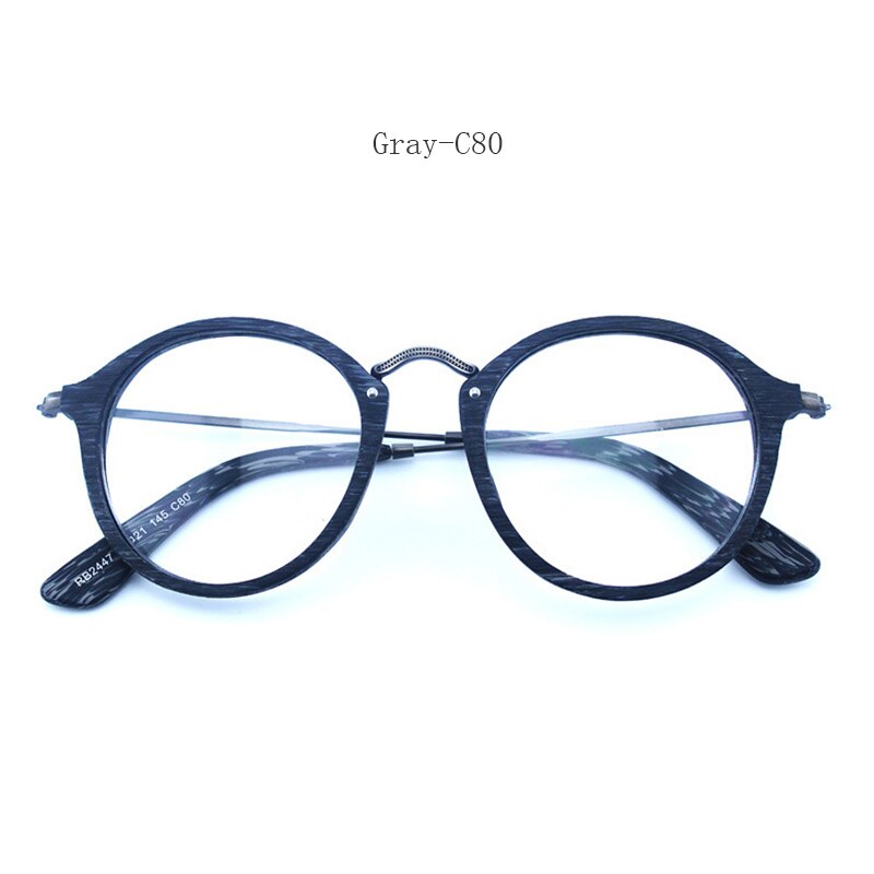 Hdcrafter Unisex Full Rim Round Wood Frame Eyeglasses Rb2447 Full Rim Hdcrafter Eyeglasses Grey  