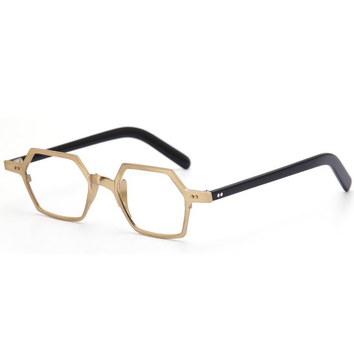 Muzz Men's Full Rim Irregular Square Brushed Titanium Acetate Frame Eyeglasses M70704 Full Rim Muzz Gold Black