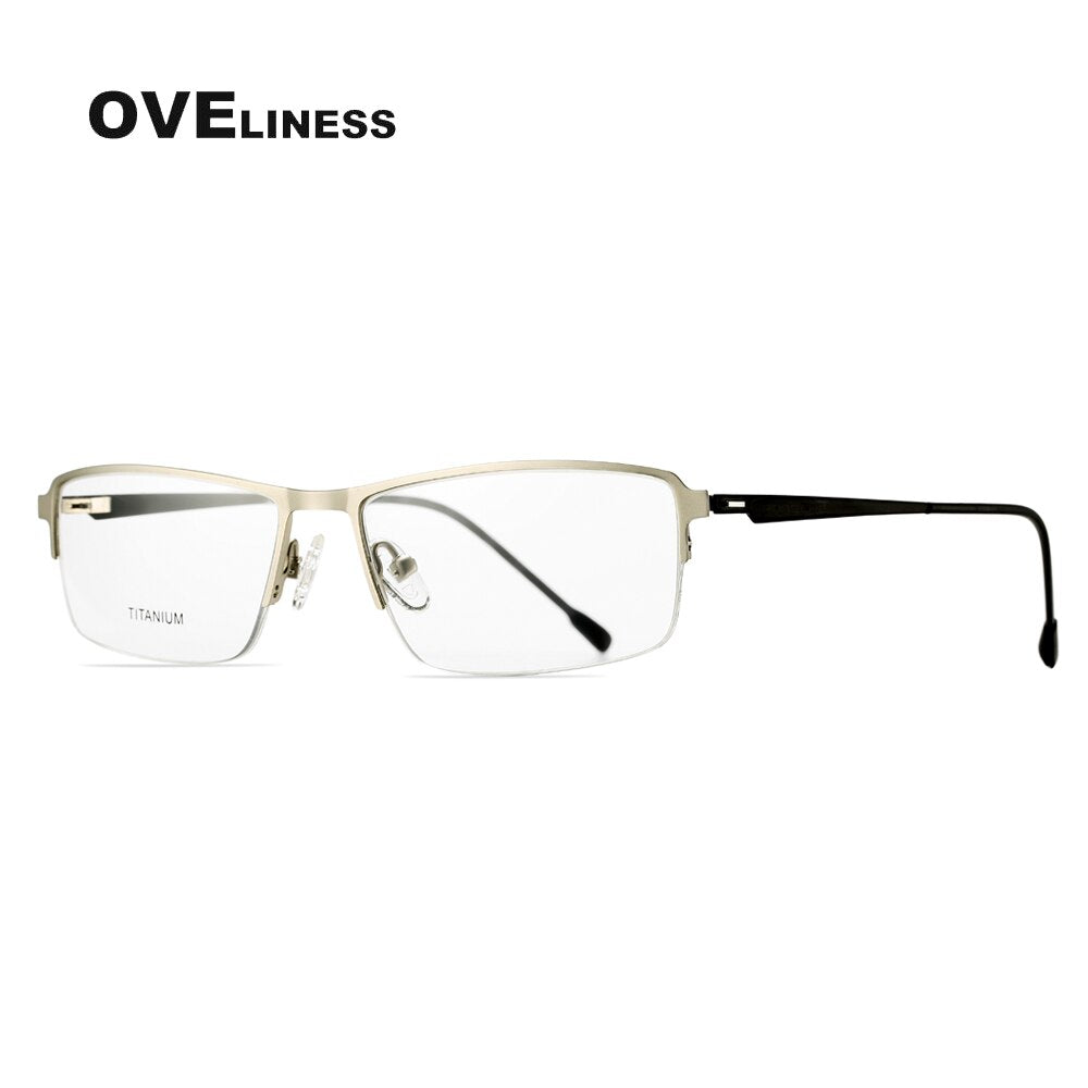 Oveliness Men's Semi Rim Square Screwless Titanium Alloy Eyeglasses Semi Rim Oveliness silver