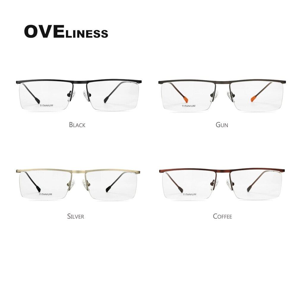 Oveliness Men's Semi Rim Square Titanium Alloy Eyeglasses Ol88p27 Semi Rim Oveliness