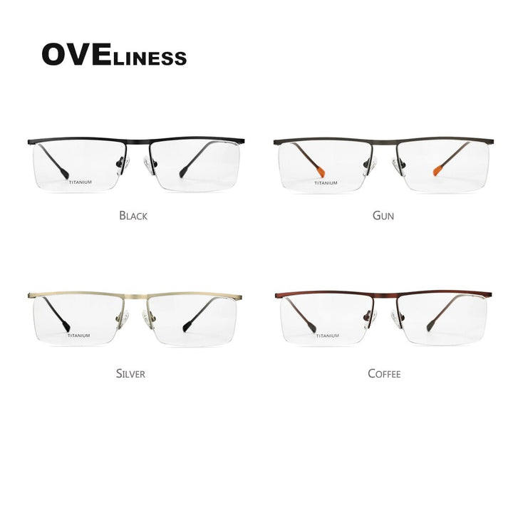Oveliness Men's Semi Rim Square Titanium Alloy Eyeglasses Ol88p27 Semi Rim Oveliness