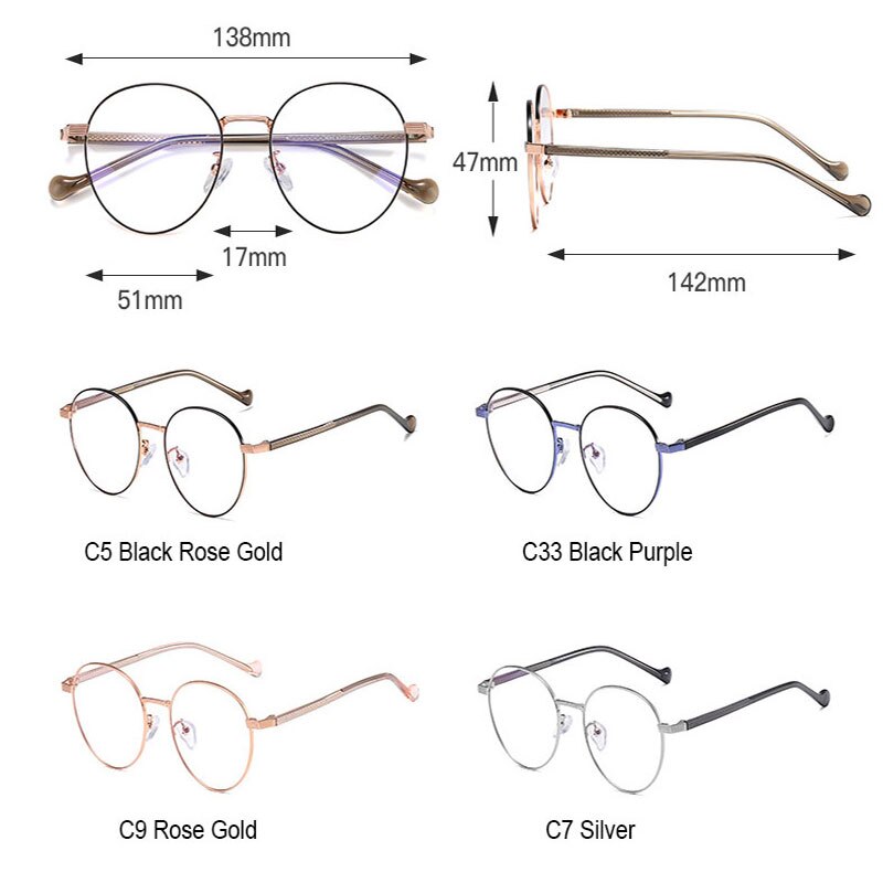 Handoer Unisex Full Rim Round Square Alloy Acetate Eyeglasses 1903 Full Rim Handoer