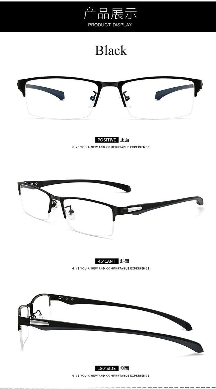 Bclear Men's Semi Rim Square Titanium Alloy Eyeglasses 66071 Semi Rim Bclear
