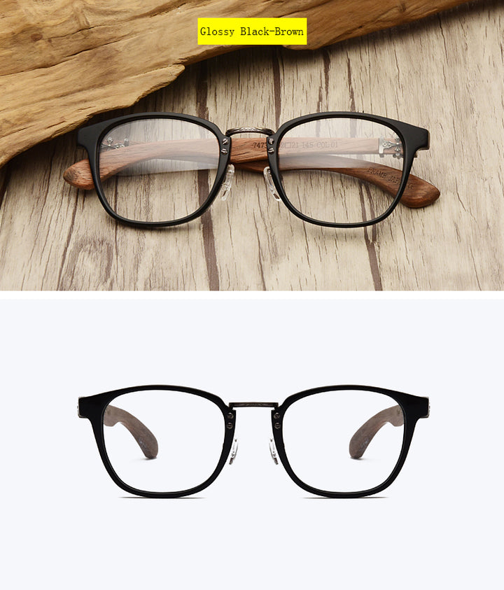 Hdcrafter Unisex Full Rim Round Wood Temple Eyeglasses 7473d Full Rim Hdcrafter Eyeglasses