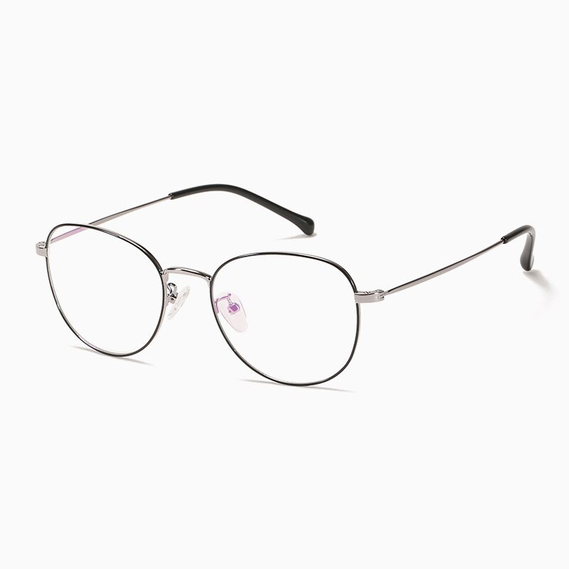 Hotony Unisex Full Rim Polygon Round Alloy Eyeglasses 7444 Full Rim Hotony black grey  