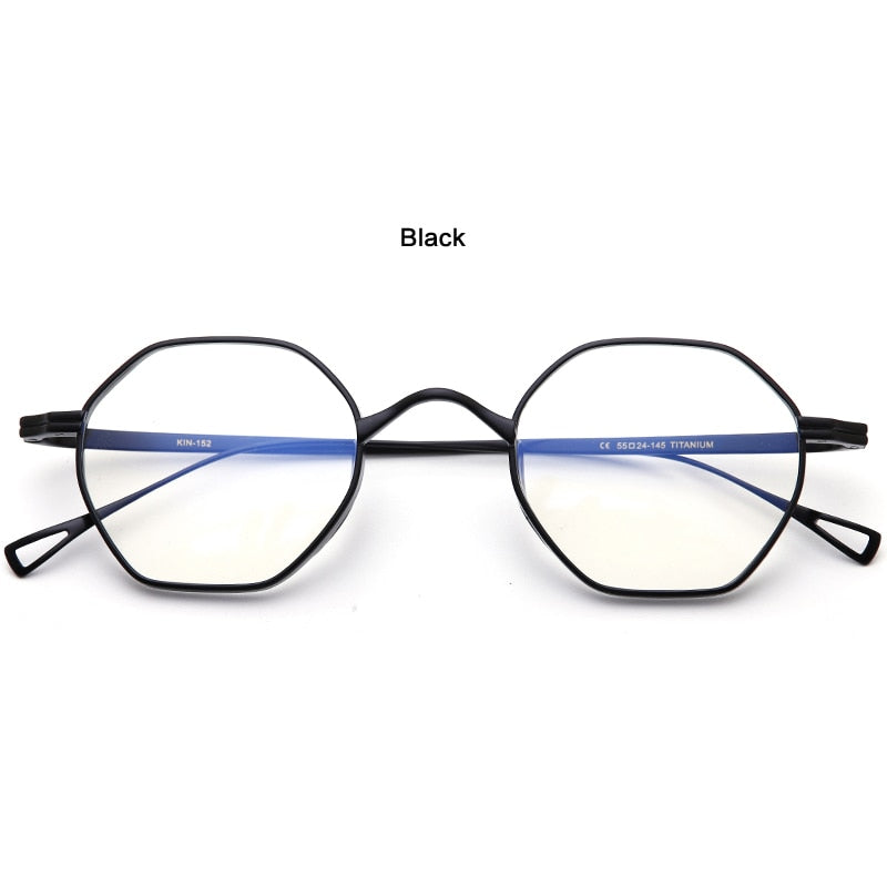 Muzz Unisex Full Rim Polygon Round Titanium Frame Eyeglasses 152 Full Rim Muzz Black