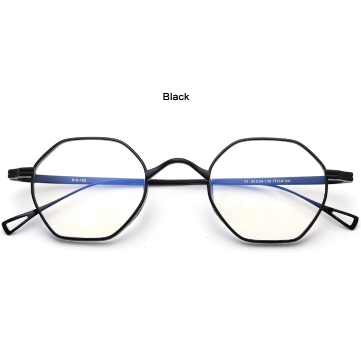 Muzz Unisex Full Rim Polygon Round Titanium Frame Eyeglasses 152 Full Rim Muzz Black