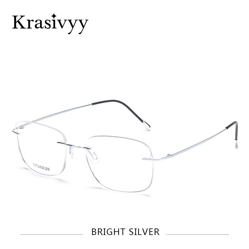 Krasivyy Unisex Rimless Square Titanium Eyeglasses Kr6010 Rimless Krasivyy Bright Silver