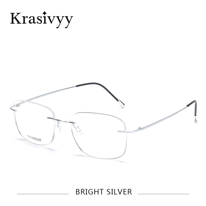 Krasivyy Unisex Rimless Square Titanium Eyeglasses Kr6010 Rimless Krasivyy Bright Silver