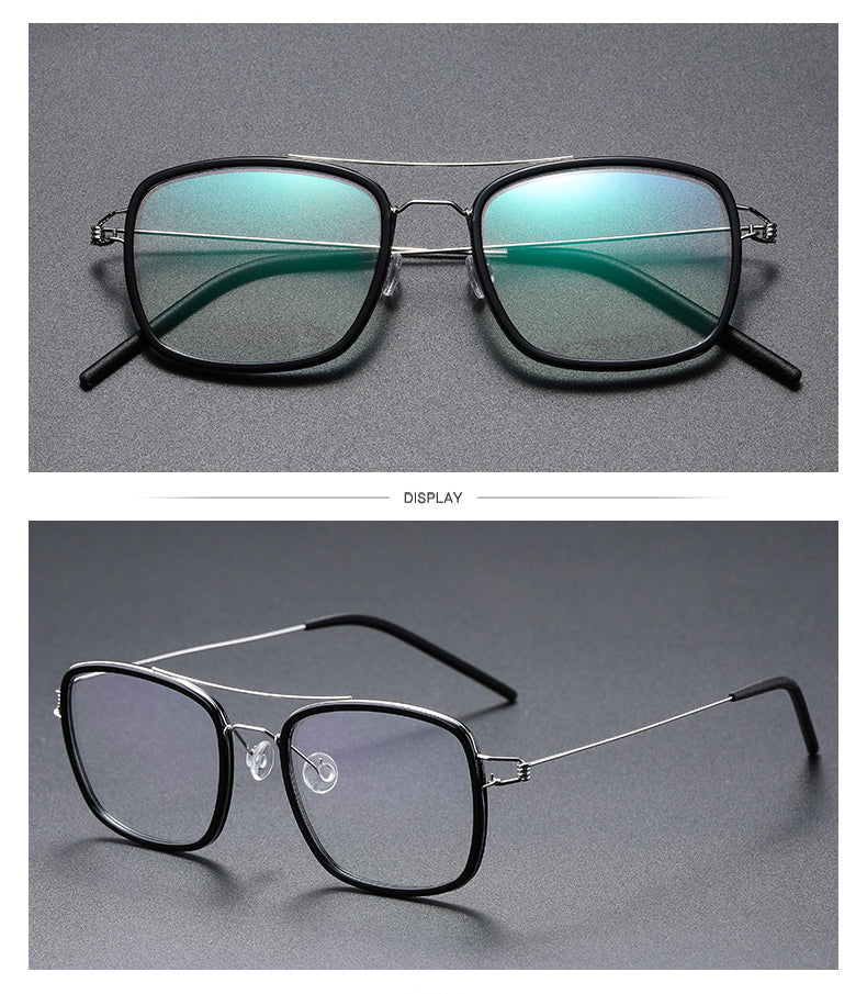 Gatenac Unisex Full Rim Square Titanium Alloy Screwless Double Bridge Frame Eyeglasses Gxyj690 Full Rim Gatenac