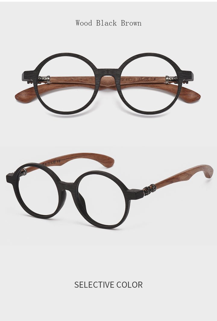 Hdcrafter Unisex Full Rim Round Wood Frame Eyeglasses 5607 Full Rim Hdcrafter Eyeglasses