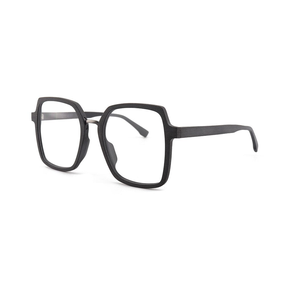 Hdcrafter Unisex Full Rim Polygonal Wood Frame Eyeglasses 6109 Full Rim Hdcrafter Eyeglasses
