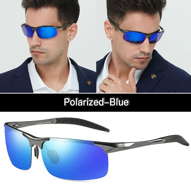 Aidien Men's Semi Rim Aluminum Magnesium Frame Myopic Polarized Sunglasses D8177 Sunglasses Aidien Blue 0 