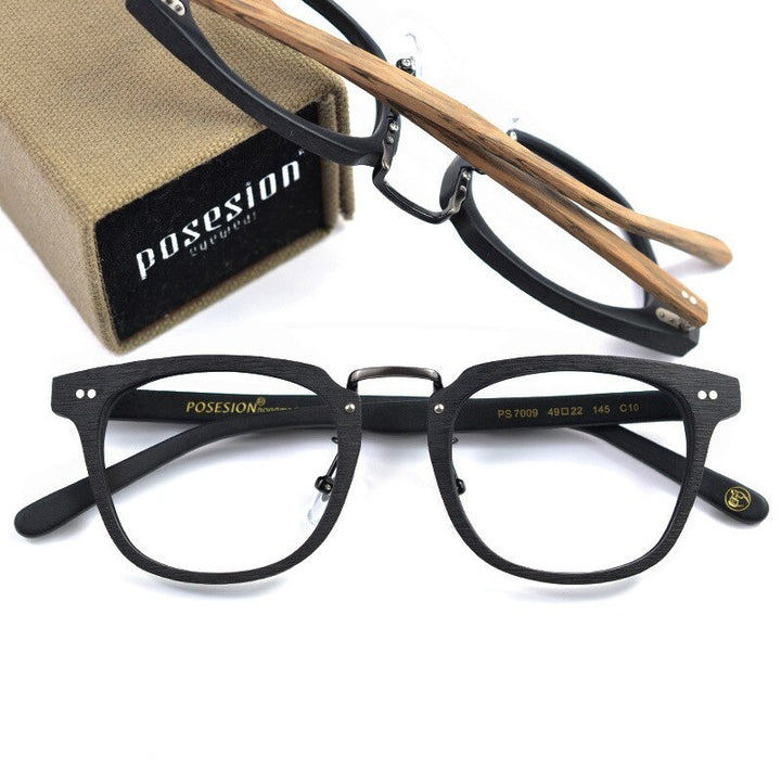 Hdcrafter Men's Full Rim Square Round Wood Alloy Acetate Frame Eyeglasses Ps7009 Full Rim Hdcrafter Eyeglasses