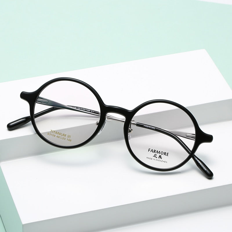 Reven Jate Unisex Full Rim Round Acetate Titanium Eyeglasses S3108 Full Rim Reven Jate