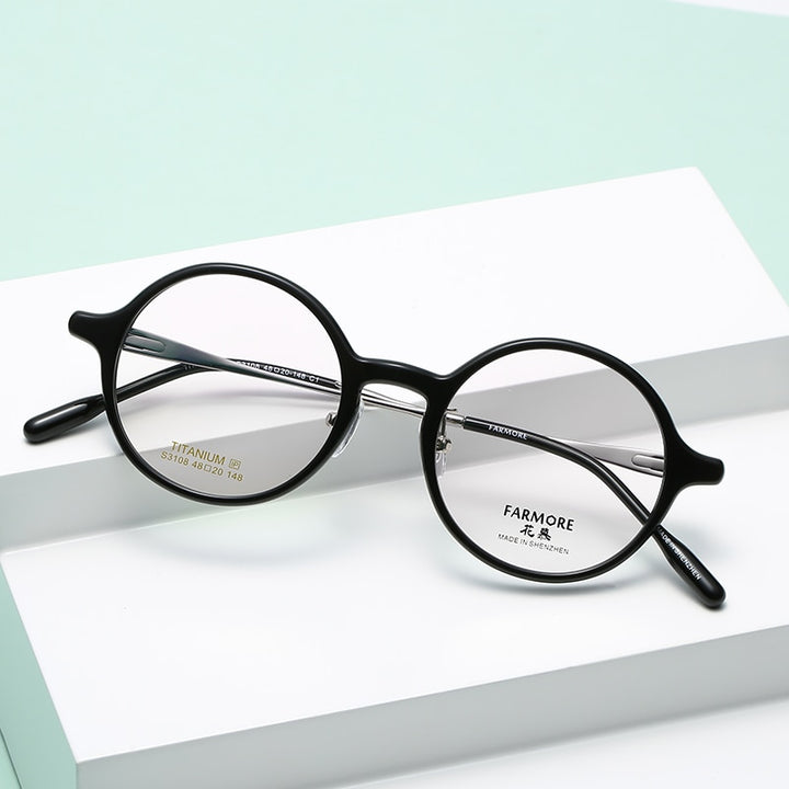 Reven Jate Unisex Full Rim Round Acetate Titanium Eyeglasses S3108 Full Rim Reven Jate