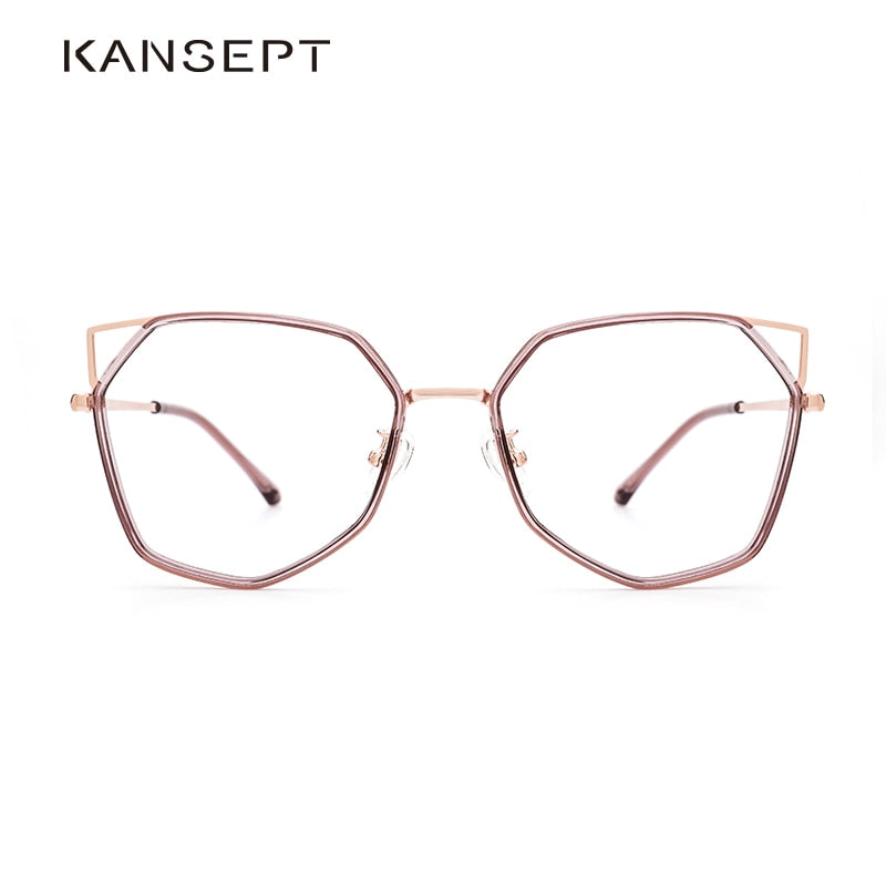 Kansept Women's Full Rim Polygonal Cat Ear Alloy Acetate Frame Eyeglasses 90053 Full Rim Kansept