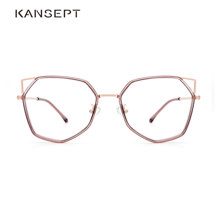 Kansept Women's Full Rim Polygonal Cat Ear Alloy Acetate Frame Eyeglasses 90053 Full Rim Kansept