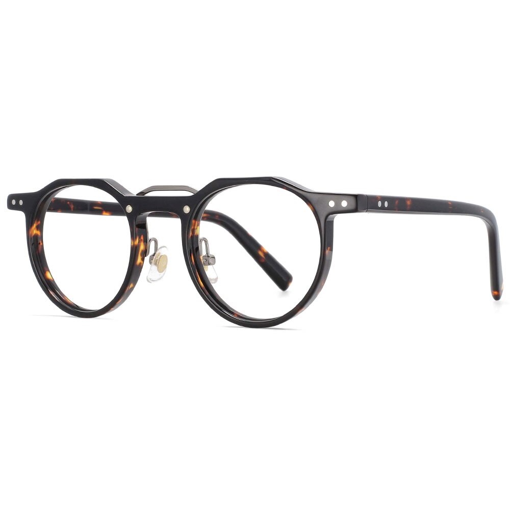 CCSpace Women's Full Rim Round Double Bridge Acetate Alloy Frame Eyeglasses 53894 Full Rim CCspace leopard CN