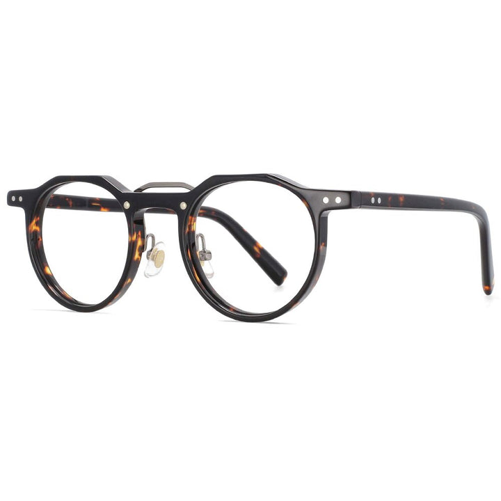 CCSpace Women's Full Rim Round Double Bridge Acetate Alloy Frame Eyeglasses 53894 Full Rim CCspace leopard CN