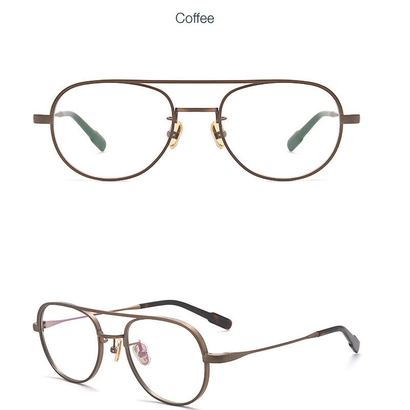 Muzz Unisex Full Rim Oval Round Titanium Double Bridge Frame Eyeglasses 1217 Full Rim Muzz Dark Brown