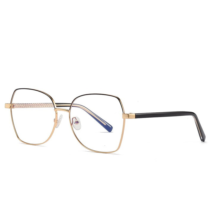 Hotochki Women's Full Rim Polygon TR-90 Resin Alloy Frame Eyeglasses 3004 Full Rim Hotochki Black Gold