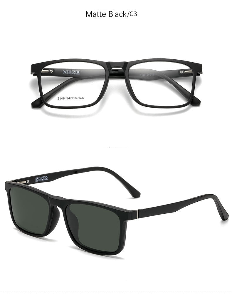 Yimaruili Unisex Full Rim Resin Frame Eyeglasses With Polarized Lens Magnetic Clip On Sunglasses 2146 With Clip Ons Yimaruili Eyeglasses