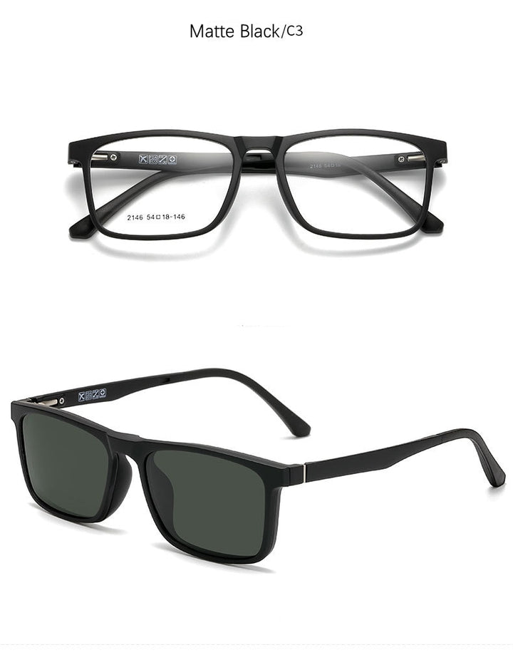 Yimaruili Unisex Full Rim Resin Frame Eyeglasses With Polarized Lens Magnetic Clip On Sunglasses 2146 With Clip Ons Yimaruili Eyeglasses