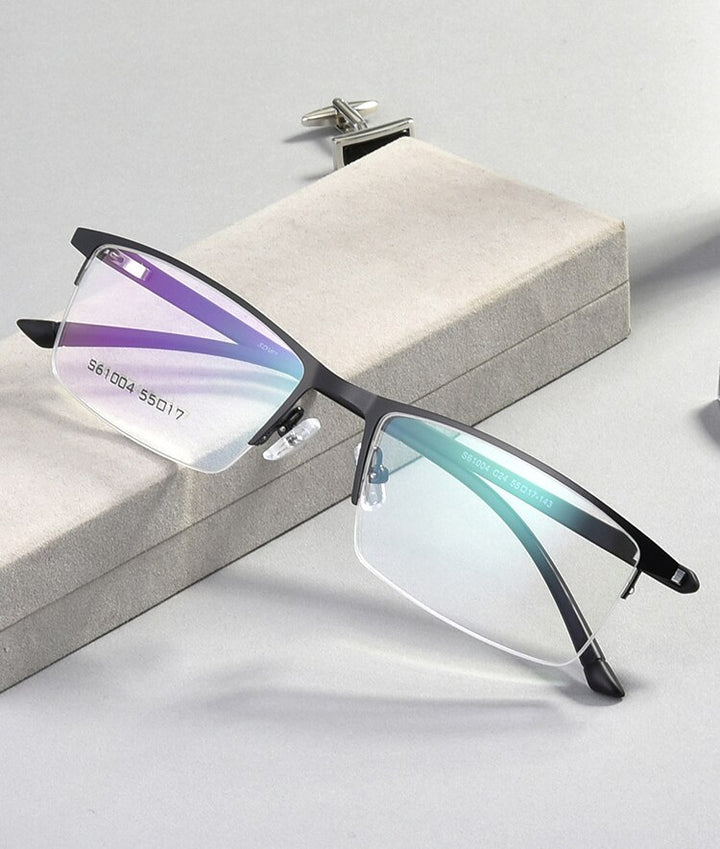 Men's Semi Rim Alloy Frame Eyeglasses 61004 Semi Rim Bclear