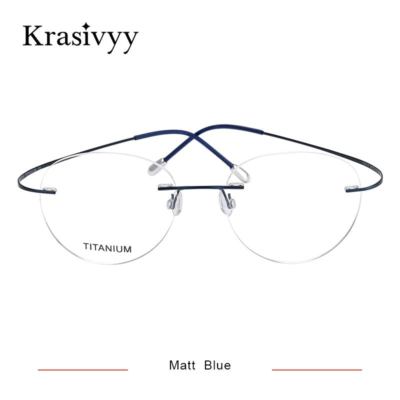 Krasivyy Unisex Rimless Round Titanium Eyeglasses Kr16017 Rimless Krasivyy Matt Blue