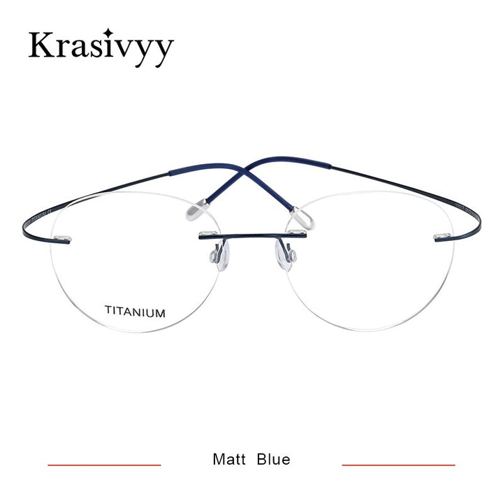 Krasivyy Unisex Rimless Round Titanium Eyeglasses Kr16017 Rimless Krasivyy Matt Blue