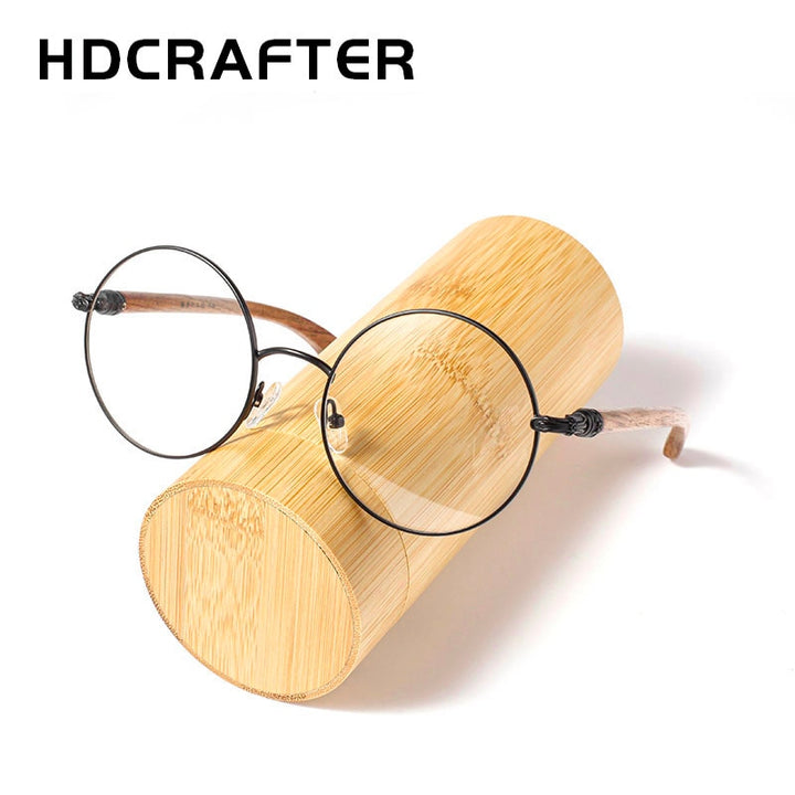 Hdcrafter Unisex Full Rim Round Wood Alloy Screwless Frame Eyeglasses 7573 Full Rim Hdcrafter Eyeglasses