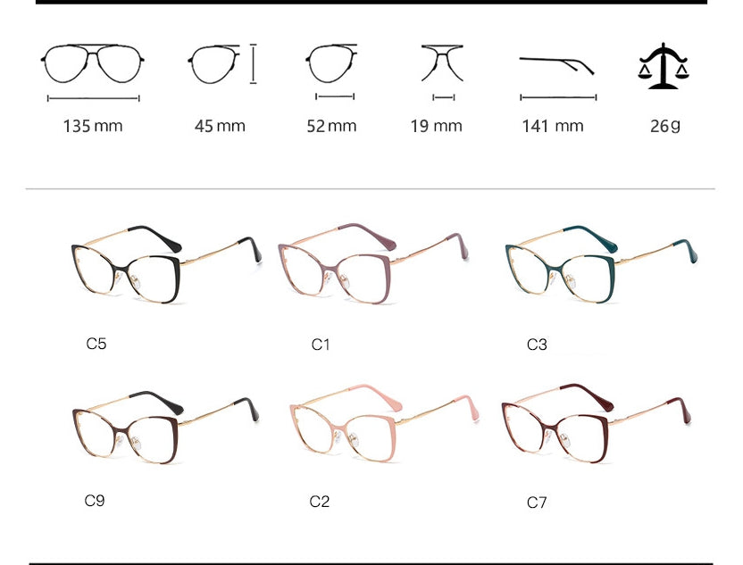 CCspace Unisex Semi Rim Cat Eye Alloy Frame Eyeglasses 45955 Semi Rim CCspace
