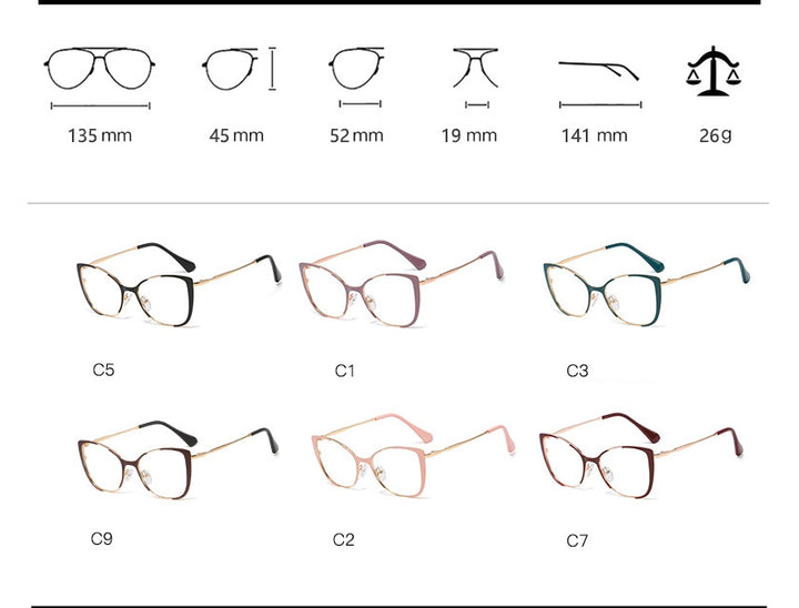 CCspace Unisex Semi Rim Cat Eye Alloy Frame Eyeglasses 45955 Semi Rim CCspace