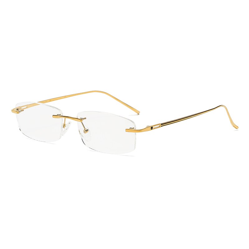 Zirosat 9079 Men's Eyeglasses Titanium Rimless Diamond Trimmed Rimless Zirosat golden