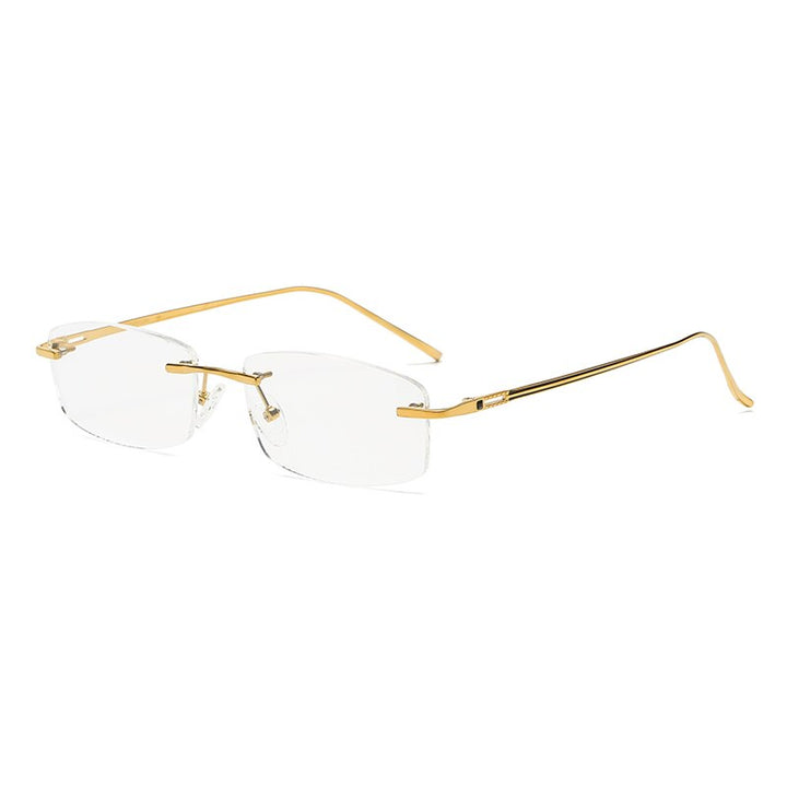 Zirosat 9079 Men's Eyeglasses Titanium Rimless Diamond Trimmed Rimless Zirosat golden