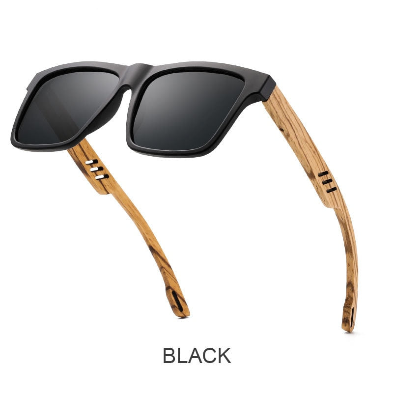 Yimaruili Unisex Full Rim Square  Bamboo/Wooden Frame Polarized Lens Sunglasses 8028 Sunglasses Yimaruili Sunglasses Black  