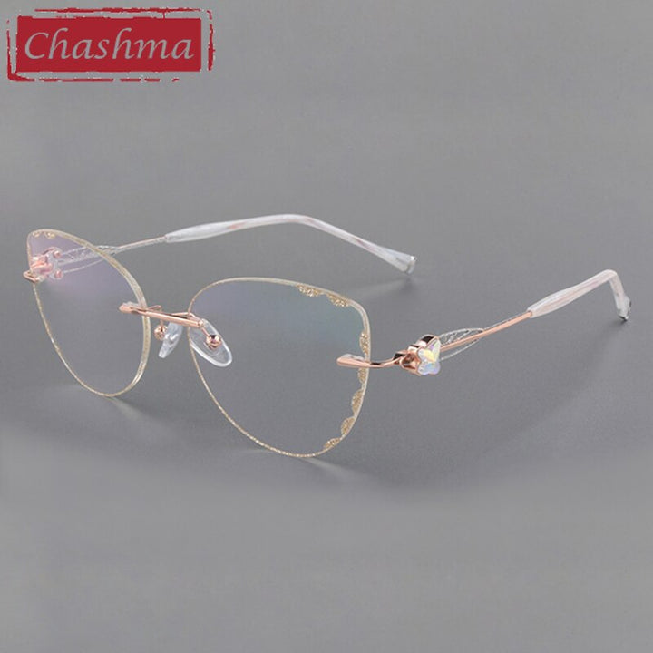 Chashma Women's Rimless Cat Eye Butterfly Titanium Eyeglasses 88051 Rimless Chashma